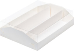 Коробка для макарон с пластиковой крышкой и ложементом 210*165*55 мм. (белая)