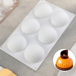 Форма для муссовых десертов и выпечки «Купол», 30×17,5 см, 6 ячеек (d=7,5 см), цвет белый