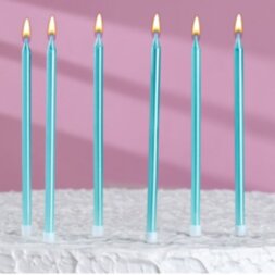 Свечи в торт &quot;Металлик&quot;, 6 шт, высокие, 13 см, небесно-голубые