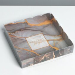 Коробка для кондитерских изделий с PVC крышкой «Мрамор», 15 × 15 × 3 см