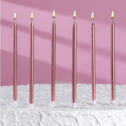 Свечи в торт &quot;Металлик&quot;, 6 шт, высокие, 13 см, розовый блик