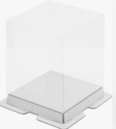 Коробка под торт ПРЕМИУМ с пьедесталом прозрачная 150*150*200 (белая)