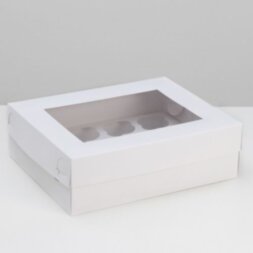 Коробка для капкейков 12 ячеек с окном 32,5х25,5х10 см