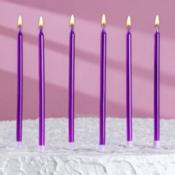 Свечи в торт &quot;Ройс&quot;, 6 шт, высокие, 13 см, фиолетовый металлик