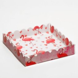 Коробочка для печенья с PVC крышкой, &quot;Фламинго&quot;, белый, 15 х 15 х 3 см