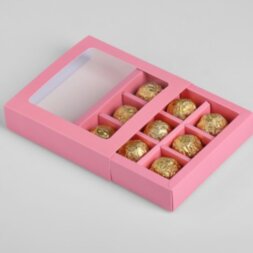 Коробка под 9 конфет с обечайкой 14,5 х 14,5 х 3,5 см розовая/сиреневая