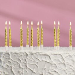 Свечи в торт &quot;С днём рождения&quot; 10 шт, средние,бронзовый  металлик