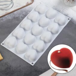 Форма для муссовых десертов и выпечки «Сердца», 29,8×17,3 см, 15 ячеек (5×5×3 см), цвет белый