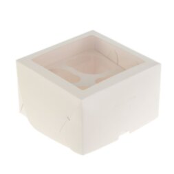 Коробка под капкейки с прямоугольным окошком 160*160*100 мм. (4) (белая)