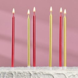 Свечи в торт &quot;С днём рождения&quot; 6 шт, высокие, Бордовые+золотые