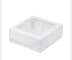 Коробка под капкейки с прямоугольным окошком 235*235*100 мм. (9) (белая)