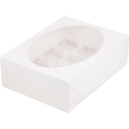 Коробка под капкейки с прямоугольным окошком 320*235*100 мм. (12) (белая)