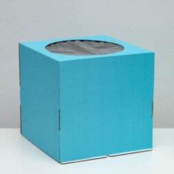 Кондитерская коробка, с окном, голубая, 30 х 30 х 30 см