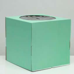 Кондитерская коробка, с окном, мятная, 30 х 30 х 30 см