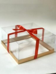 Коробка под торт с прозрачным куполом 205 х 205 х 10 (золото)