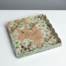 Коробка для кондитерских изделий с PVC крышкой «Пчела», 21 × 21 × 3 см