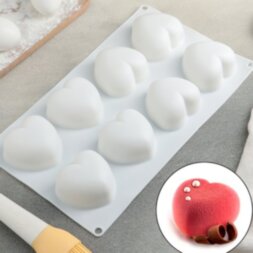 Форма для муссовых десертов и выпечки KONFINETTA «Сердца», 30×17,5×3 см, 8 ячеек, ячейка 6,2×6 см, ц