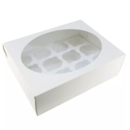 Коробка для капкейков с окном на 12шт белая (50шт)