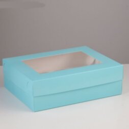 Коробка для капкейков с окном на 12шт Голубая (5шт) 32,5 х 25,5 х 10 см