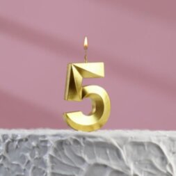 Свеча в торт на шпажке «Грань», цифра &quot;5&quot;, золотая, 5 х 3.5 см