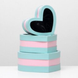 Коробка в форме сердца  &quot;Сердце&quot; с окном, голубой, 21 х 19 х 10 см