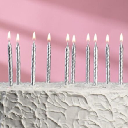 Набор свечей для торта &quot; С Днём Рождения&quot;, серебряные, 10 штук