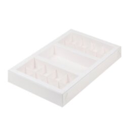 Коробка с пласт.крышкой для конфет 300*195*30 мм (8+8) + для шоколад.плитки 160*80 мм (белая)