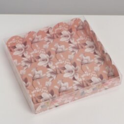 Коробка для кондитерских изделий с PVC крышкой «Цветы», 18 × 18 × 3 см