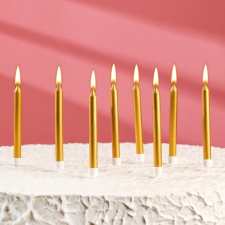 Набор свечей для торта &quot;Манхеттен&quot;, 9 см, 8 шт, золотой металлик
