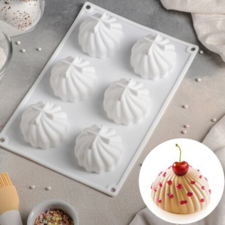 Форма для муссовых десертов и выпечки Доляна «Взбитые сливки», 28×19 см, 6 ячеек, цвет белый