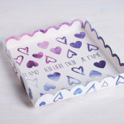 Коробка для кондитерских изделий с PVC-крышкой I love you, 21 × 21 × 3 см