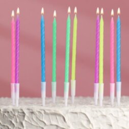 Набор свечей для торта &quot;С Днём Рождения&quot;, неоновые, с подставкой, 10 шт