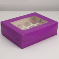 Коробка для капкейков с окном на 12шт Фиолетовая (5шт) 32,5 х 25,5 х 10 см