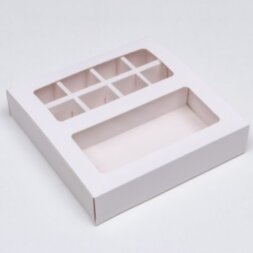Коробка складная под 8 конфет + шоколад, белая, 17,7 х 17,8 х 3,85 см