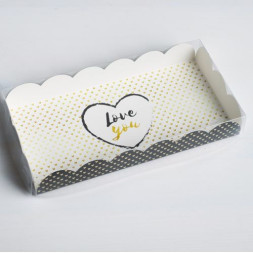 Коробка для кондитерских изделий с PVC-крышкой Love you, 21 × 10,5 × 3 см