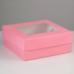 Упаковка на 9 капкейков с окном, розовая, 25 х 25 х 10 см