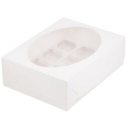 Коробка для капкейков с окном на 6шт белая (50шт)