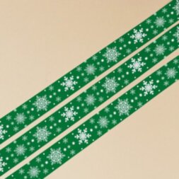 Лента атласная «Хоровод снежинок», зеленая, 2 см × 25 ярдов (22,5 м)