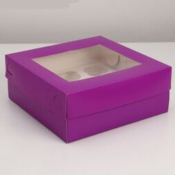 Упаковка на 9 капкейков, с окном, фиолетовая, 25 х 25 х 10 см