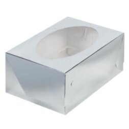 Коробка для капкейков с окном на 6шт серебро (50шт)