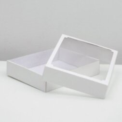 Коробка сборная, крышка-дно, с окном, белая, 26 х 21 х 4 см