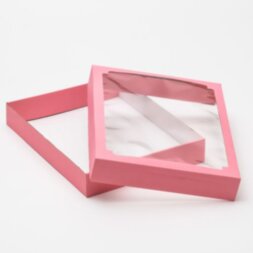 Коробка сборная, крышка-дно, с окном, розовая, 26 х 21 х 4 см