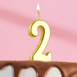 Свеча в торт на шпажке, цифра 2, золотой, 4.5х2.5 см