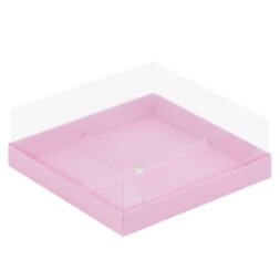 Коробка под муссовые пирожные с ПЛАСТ крышкой на 9шт Розовая-матовая 300*300*80