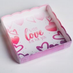 Коробка для кондитерских изделий с PVC-крышкой With love, 15 × 15 × 3 см