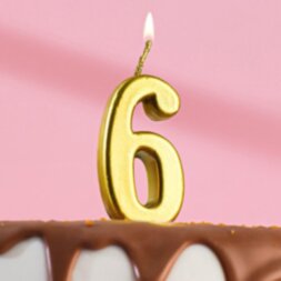 Свеча в торт на шпажке, цифра 6, золотой, 4.5х2.5 см