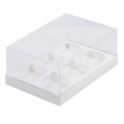 Коробка для капкейков с пластиковой крышкой 235*160*100 (6) белая (кор 50шт)