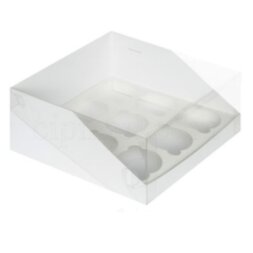 Коробка для капкейков с пластиковой крышкой 235*235*100 (9) белая (кор 50шт)