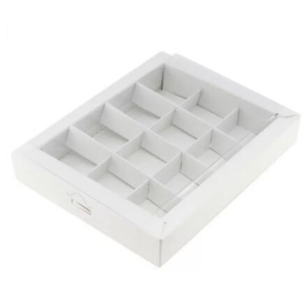 Коробка для конфет 12шт с пластиковой крышкой БЕЛАЯ (упак.50шт)