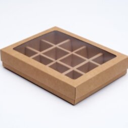 Коробка для конфет 12шт с пластиковой крышкой КРАФТ (упак.50шт)